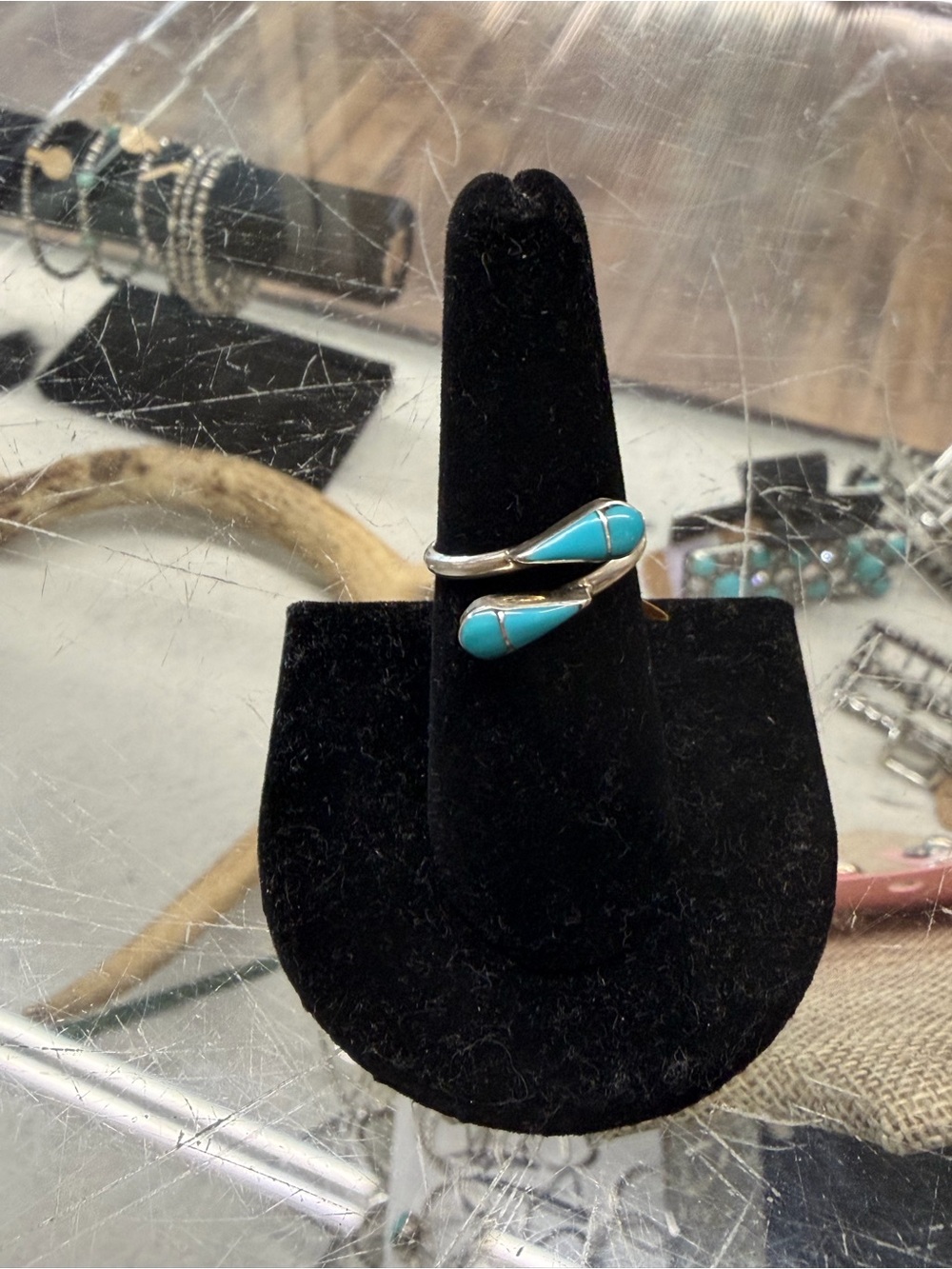 Turquoise Teardrop Sterling-Style Wrap Ring - Women Jewelry- Native Made
